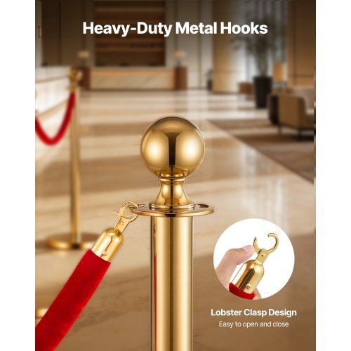 2 Pcs Red Velvet Stanchion Ropes, 5 ft Crowd Control Stanchion Red Velvet Ropes with Gold Hooks, Post Queue Barrier Carpet Rope for Carpet Events Movie Theaters Grand Openings Hotels Party