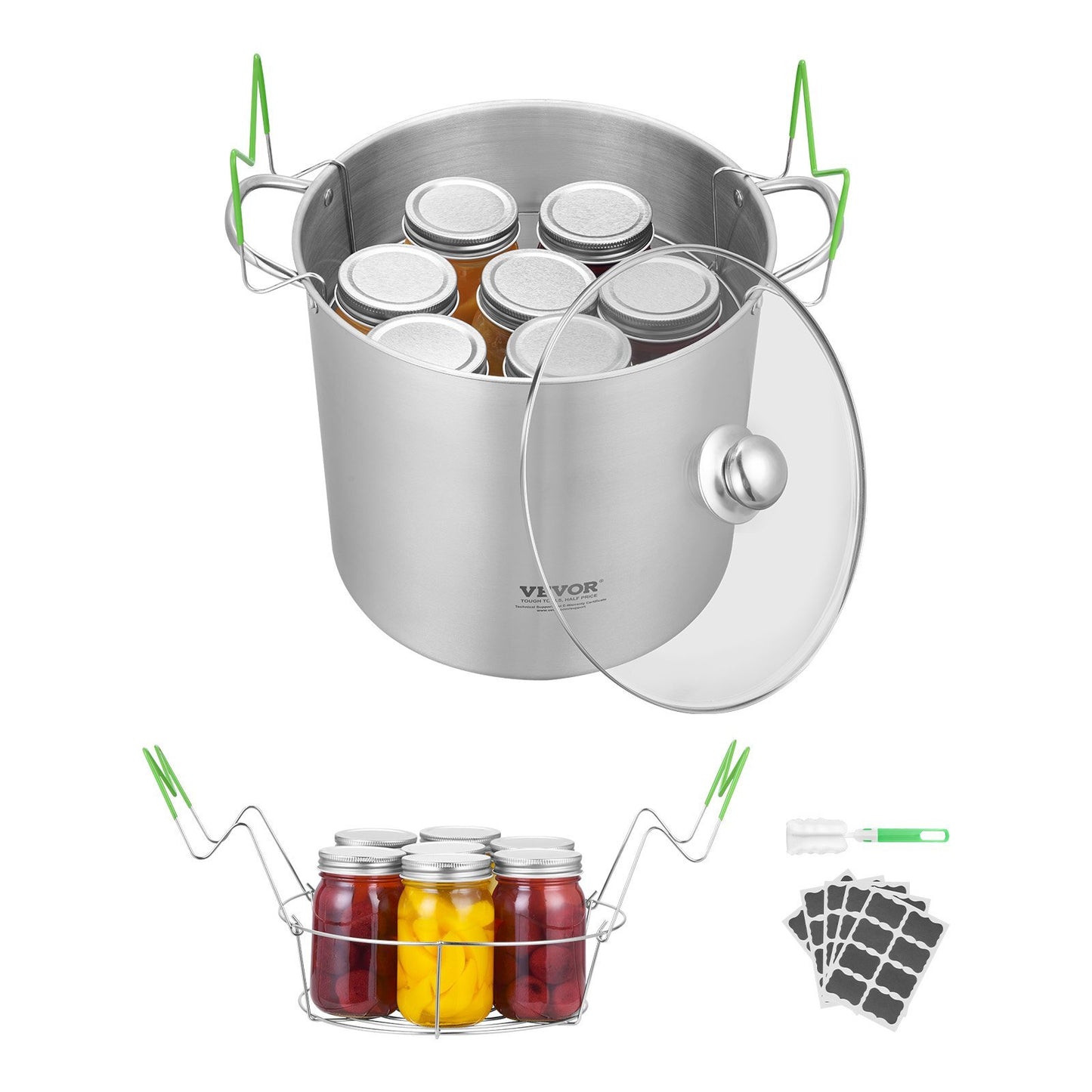 21 QT Canning Pot with Rack and Lid, Stainless Steel Waterbath Canner with Dual Handle and Glass Lid, Compatible with All Cooktops: Induction, Gas, Electric, Glass, Ceramic, Halogen - American Smart