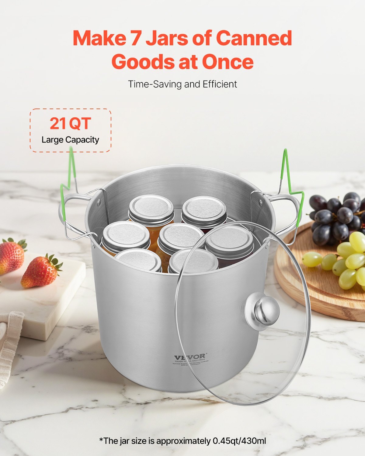 21 QT Canning Pot with Rack and Lid, Stainless Steel Waterbath Canner with Dual Handle and Glass Lid, Compatible with All Cooktops: Induction, Gas, Electric, Glass, Ceramic, Halogen - American Smart