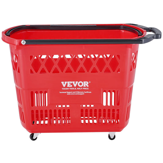 Shopping Baskets, 6PCS, 39L Shopping Carts with Handles, Plastic Rolling Shopping Basket with Wheels, Large Portable Shopping Basket Set for Supermarkets, Retail Stores, Grocery Shopping, Red - American Smart