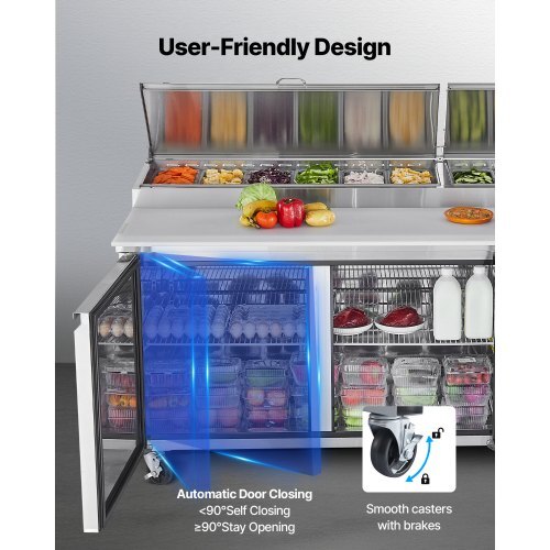 67"W Commercial Refrigerator, Pizza Prep Refrigerated Table, 20" Ultra Wide Countertop Food Prep Worktable, 20.3 Cu.Ft Single Door Salad Prep Fridge, 9 Pans Pizza Make Worktop with Cutting Board