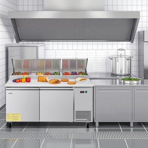 67"W Commercial Refrigerator, Pizza Prep Refrigerated Table, 20" Ultra Wide Countertop Food Prep Worktable, 20.3 Cu.Ft Single Door Salad Prep Fridge, 9 Pans Pizza Make Worktop with Cutting Board