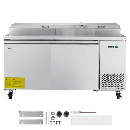 67"W Commercial Refrigerator, Pizza Prep Refrigerated Table, 20" Ultra Wide Countertop Food Prep Worktable, 20.3 Cu.Ft Single Door Salad Prep Fridge, 9 Pans Pizza Make Worktop with Cutting Board