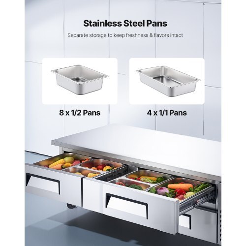 Chef Base Refrigerator, 72" W Commercial Chef Bases Worktop Refrigerators, 4-Drawer Under Counter Fridge with 12 Pans Stainless Steel, Heavy-Duty Refrigerated Base, Invisible Door Handle - American Smart