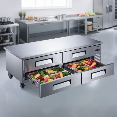 Chef Base Refrigerator, 72" W Commercial Chef Bases Worktop Refrigerators, 4-Drawer Under Counter Fridge with 12 Pans Stainless Steel, Heavy-Duty Refrigerated Base, Invisible Door Handle - American Smart