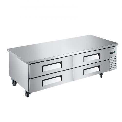 Chef Base Refrigerator, 72" W Commercial Chef Bases Worktop Refrigerators, 4-Drawer Under Counter Fridge with 12 Pans Stainless Steel, Heavy-Duty Refrigerated Base, Invisible Door Handle - American Smart