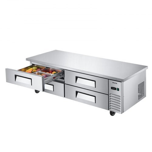 Chef Base Refrigerator, 72" W Commercial Chef Bases Worktop Refrigerators, 4-Drawer Under Counter Fridge with 12 Pans Stainless Steel, Heavy-Duty Refrigerated Base, Invisible Door Handle - American Smart
