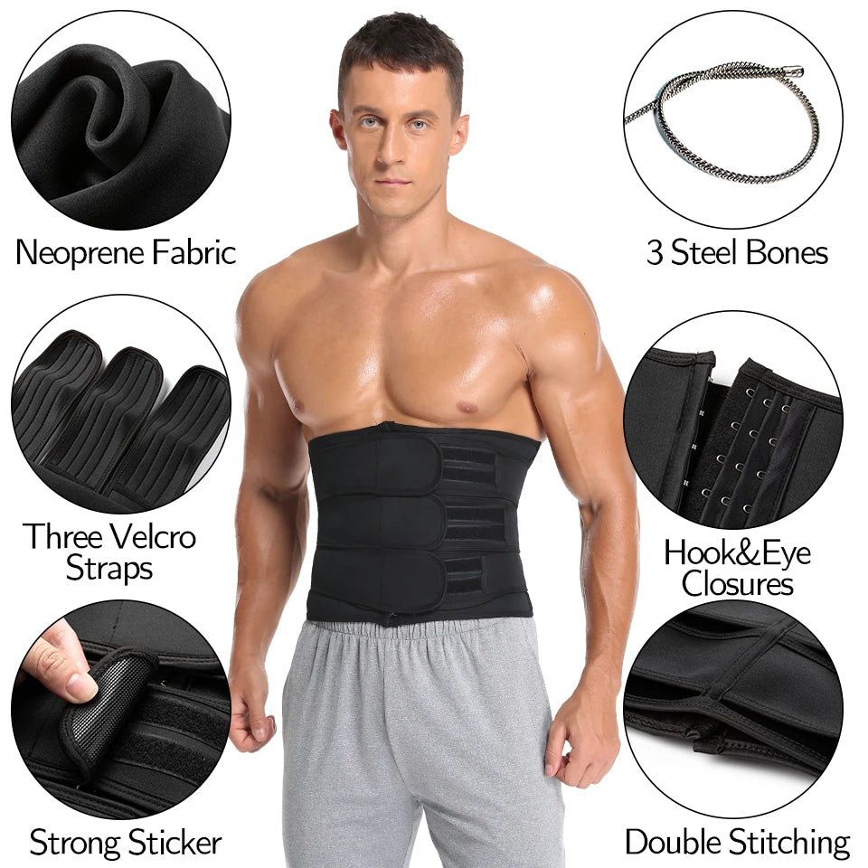 Men Waist Trainer Slimming Body Shaper Fitness Belt Weight Loss Fat Burning Sport Girdle Sweat Trimmer Workout Cincher Shapewear
