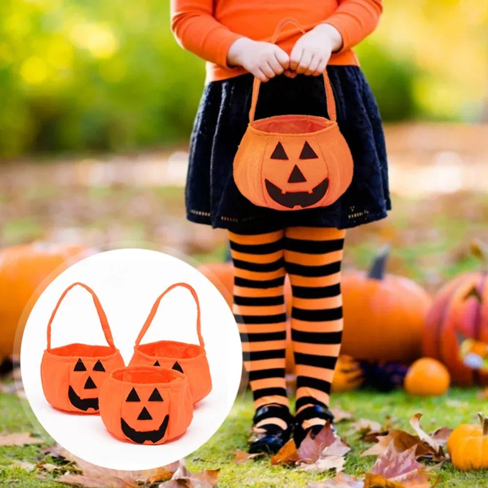 Ships From: CHINA - Cute Halloween Candy Bag Decorative Portable Handle Pumpkin Bag Kindergarten Candy Halloween Scene Arrangement Cloth Gift Bag