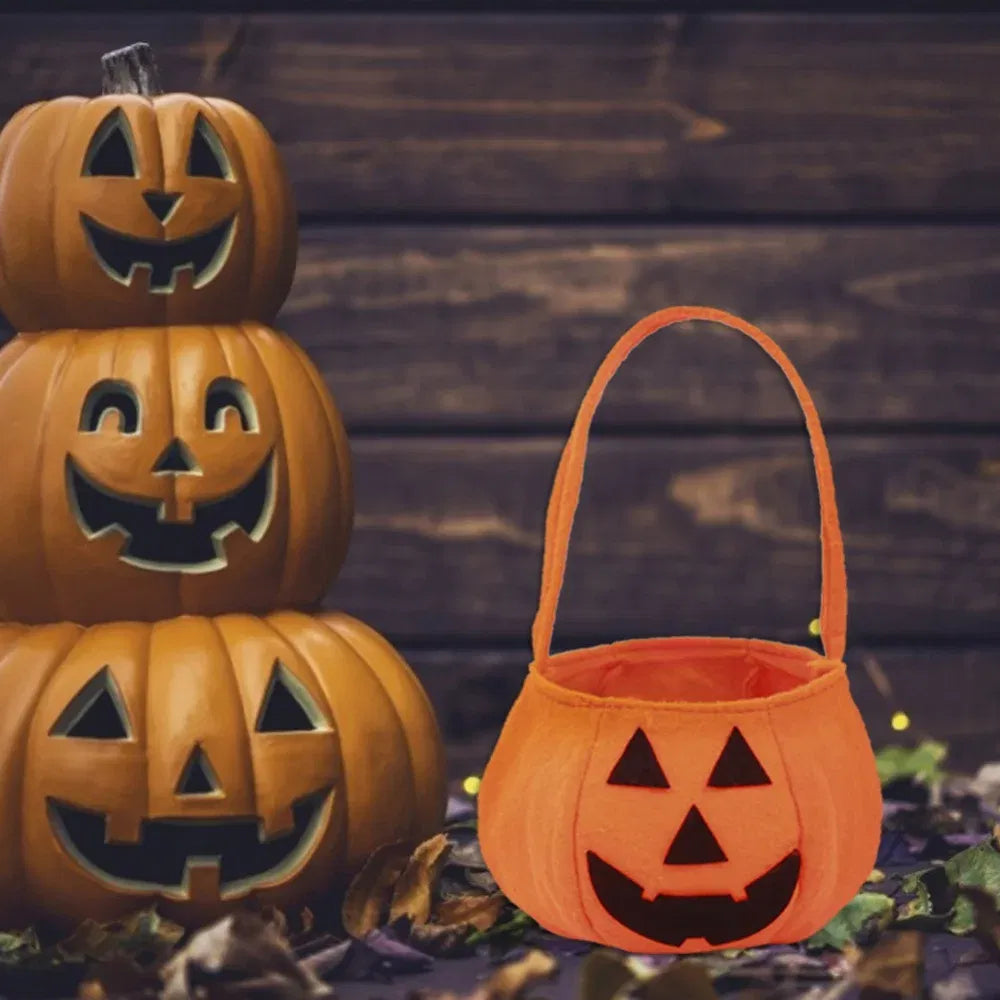 Ships From: CHINA - Cute Halloween Candy Bag Decorative Portable Handle Pumpkin Bag Kindergarten Candy Halloween Scene Arrangement Cloth Gift Bag