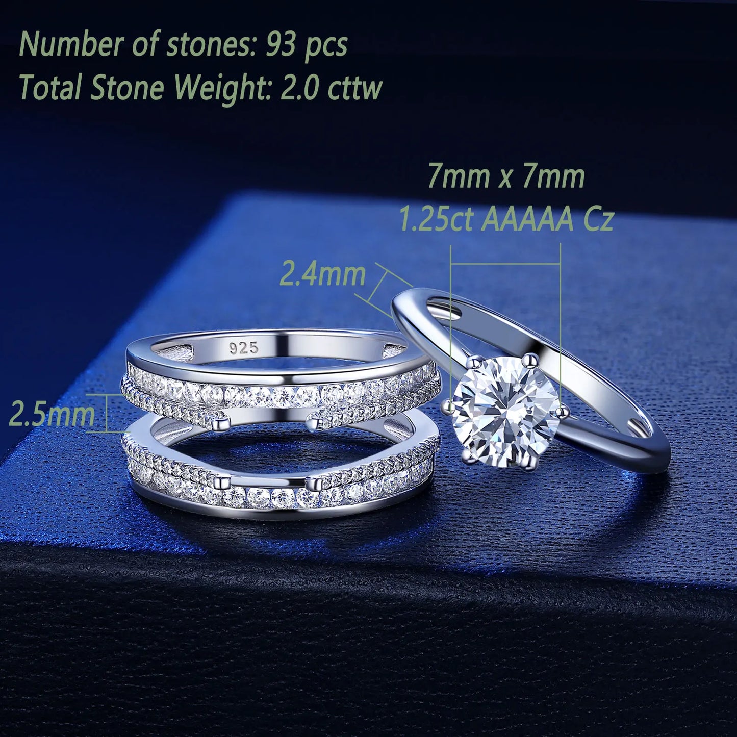 Newshe 2 Pcs Wedding Ring Set 925 Sterling Silver Solitaire Round CZ Engagement Rings for Women Luxury Jewelry