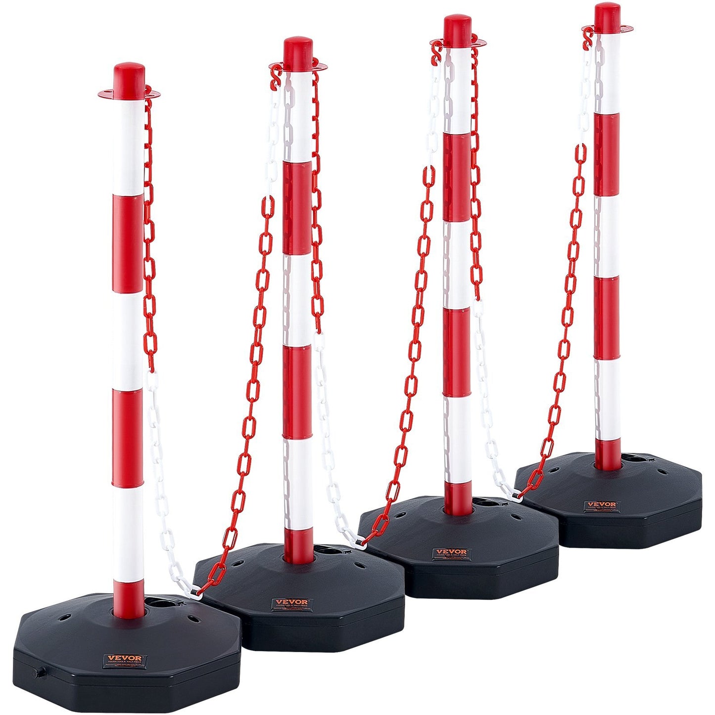 Adjustable Traffic Delineator Post Cones, 4 Pack, Traffic Safety Delineator Barrier with Fillable Base 8FT Chain, for Traffic Control Warning Parking Lot Construction Caution Roads, Red & White - American Smart