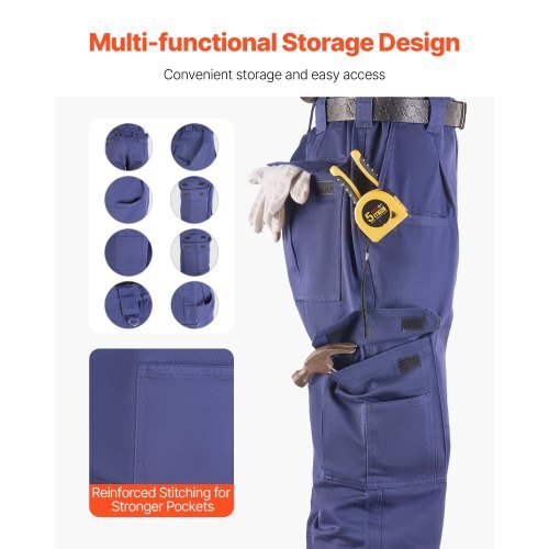 FR Pants for Men, 9 oz 100% Cotton, Flame-Resistant Cargo Pants with Multi-Pockets and Elastic Waist, Reinforced Tear-proof Stitching, Ideal for Welding Work and Casual Wear, XL Size, Dark Blue