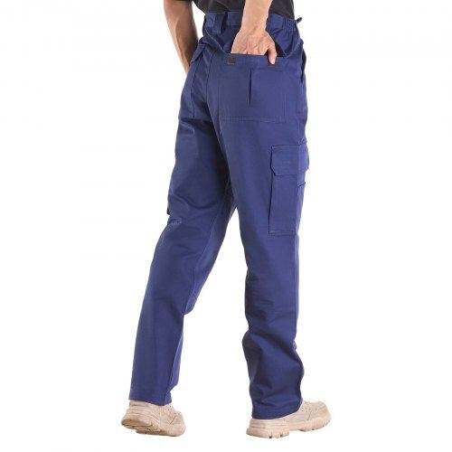 FR Pants for Men, 9 oz 100% Cotton, Flame-Resistant Cargo Pants with Multi-Pockets and Elastic Waist, Reinforced Tear-proof Stitching, Ideal for Welding Work and Casual Wear, XL Size, Dark Blue