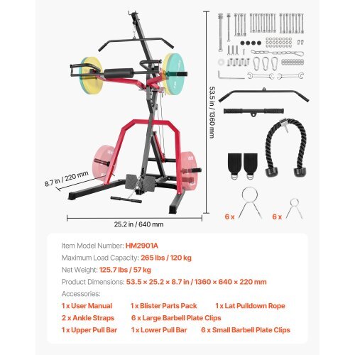 Home Gym Equipment, Leverage Gym with 2:1 Ratio LAT Low Row System, Strength Training Machine for Squats Deadlifts Bench Press Bicep Curls, Home Gym Machine, Adjustable Full Body Workout Station