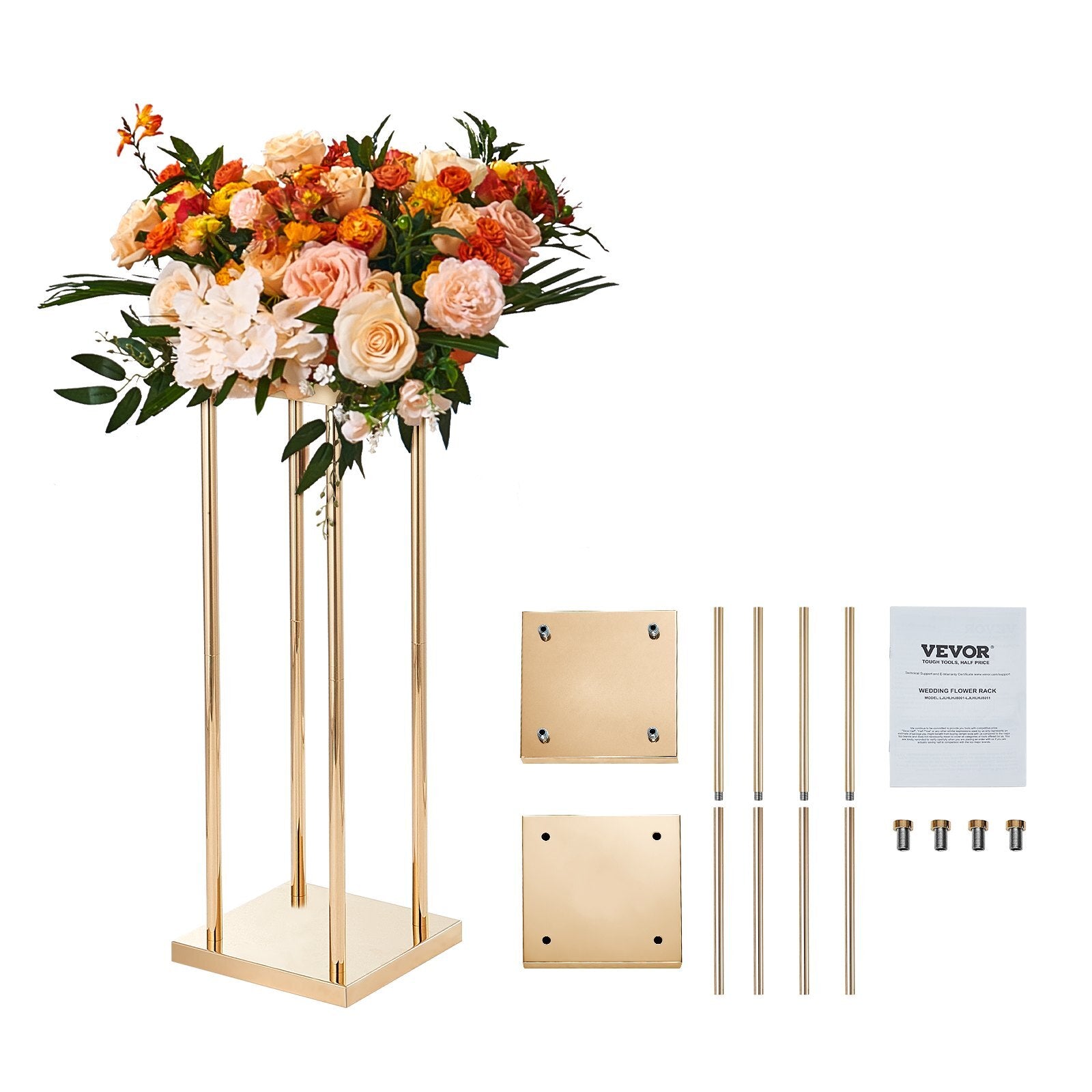 4PCS Gold Metal Column Wedding Flower Stand, 31.5inch High With Metal Laminate, Vase Geometric Centerpiece Stands, Cylindrical Floral Display Rack for Events Reception, Party Road Leads - American Smart