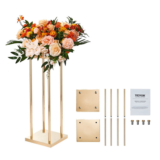4PCS Gold Metal Column Wedding Flower Stand, 31.5inch High With Metal Laminate, Vase Geometric Centerpiece Stands, Cylindrical Floral Display Rack for Events Reception, Party Road Leads - American Smart