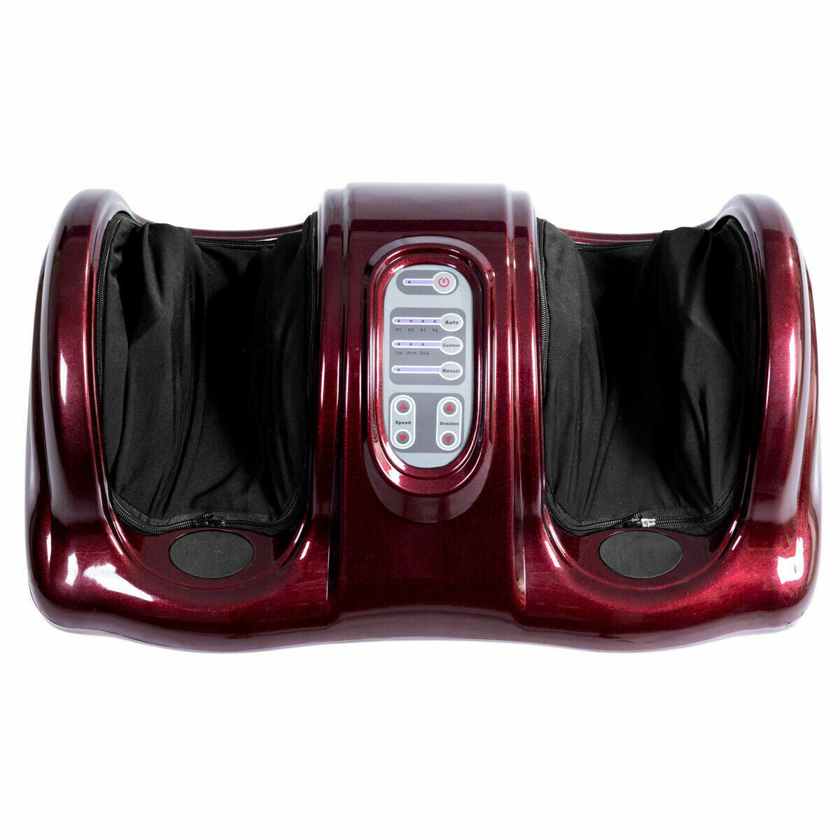 Dark red American Smart Shiatsu foot massager with high-intensity rollers for relaxing foot massage and pain relief.