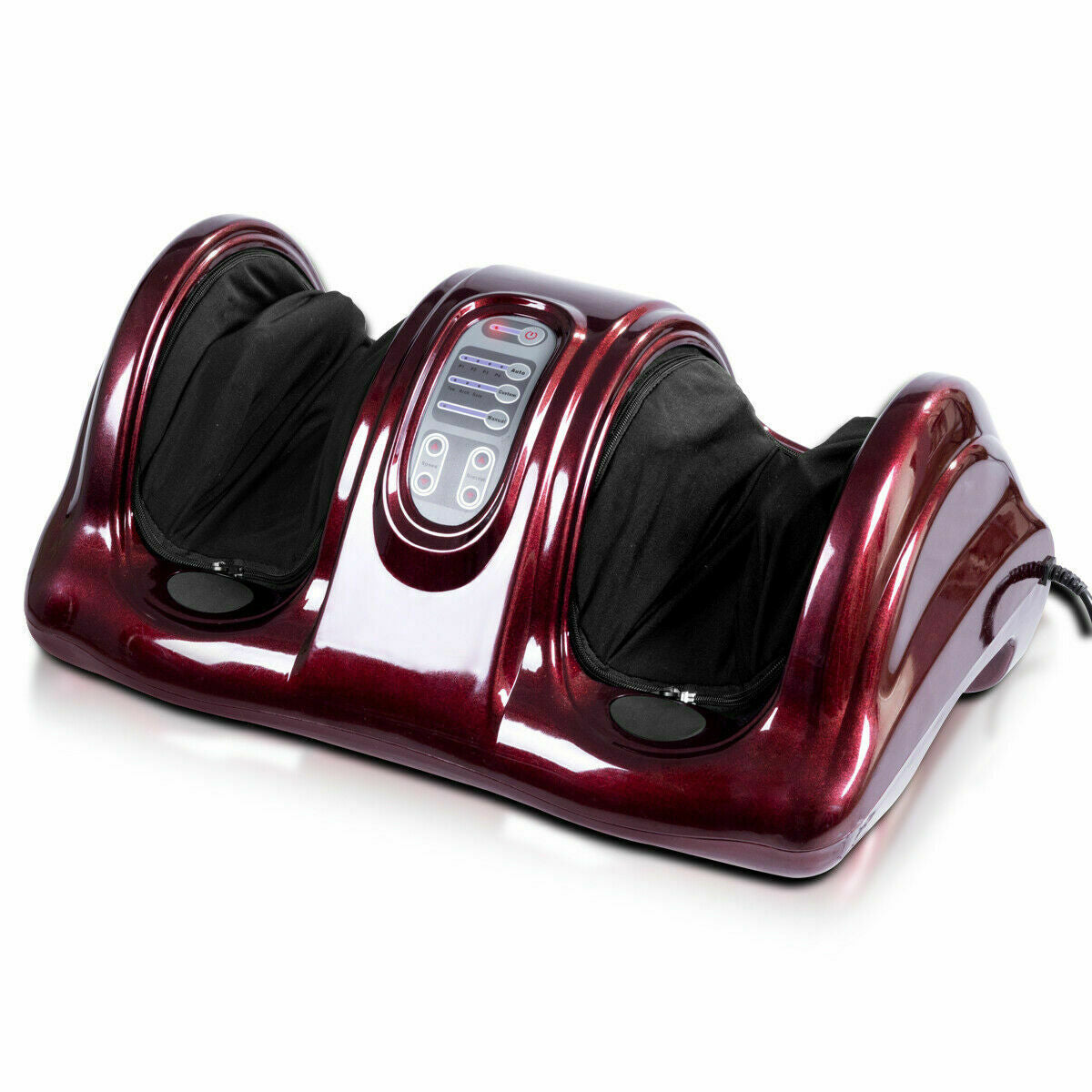 Dark red American Smart foot massager with high-intensity rollers for therapeutic shiatsu massage and relaxation.
