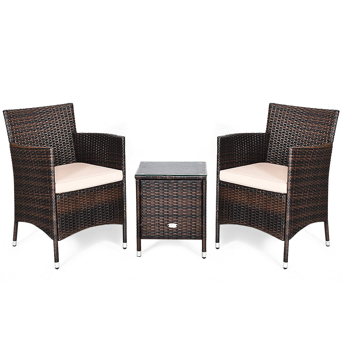 3 Pcs Outdoor Rattan Wicker Furniture Set-Beige - Color: Beige