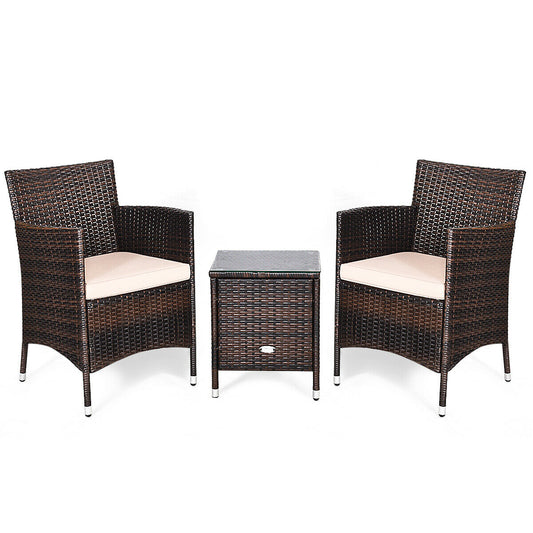 3 Pcs Outdoor Rattan Wicker Furniture Set-Beige - Color: Beige