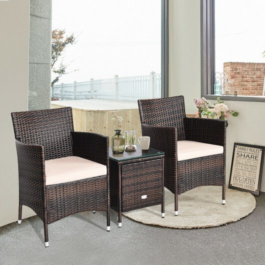 3 Pcs Outdoor Rattan Wicker Furniture Set-Beige - Color: Beige