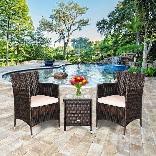 3 Pcs Outdoor Rattan Wicker Furniture Set-Beige - Color: Beige