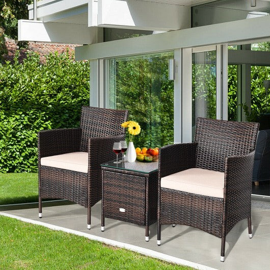 3 Pcs Outdoor Rattan Wicker Furniture Set-Beige - Color: Beige