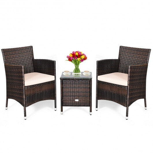 3 Pcs Outdoor Rattan Wicker Furniture Set-Beige - Color: Beige
