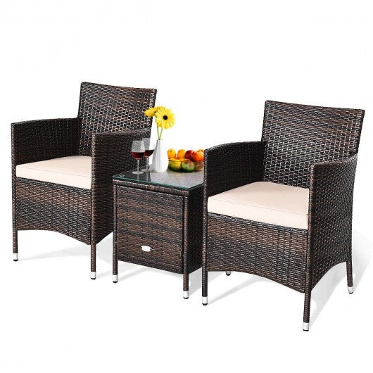 3 Pcs Outdoor Rattan Wicker Furniture Set-Beige - Color: Beige