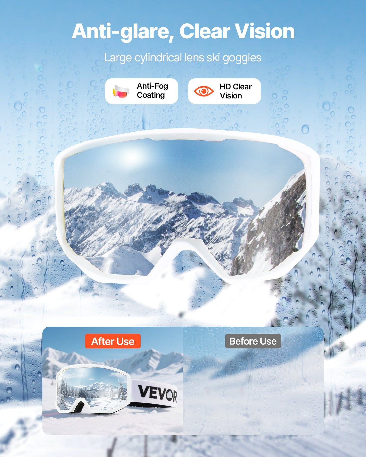 Ski Goggles, Cylindrical Lens with Pink Revo Coating, OTG Anti fog Snow Goggles for Men Women Youth, TPU Frame & Ventilation Structure, Suitable for Skiing, Skating, Snowboarding, Cycling - American Smart