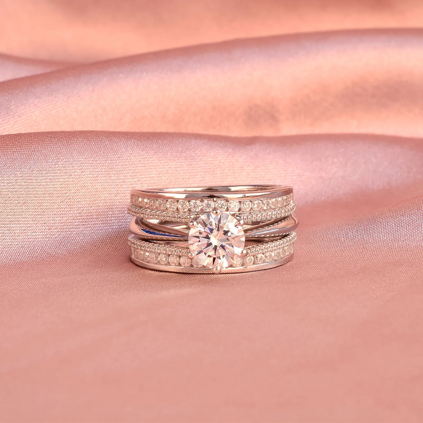 Newshe 2 Pcs Wedding Ring Set 925 Sterling Silver Solitaire Round CZ Engagement Rings for Women Luxury Jewelry