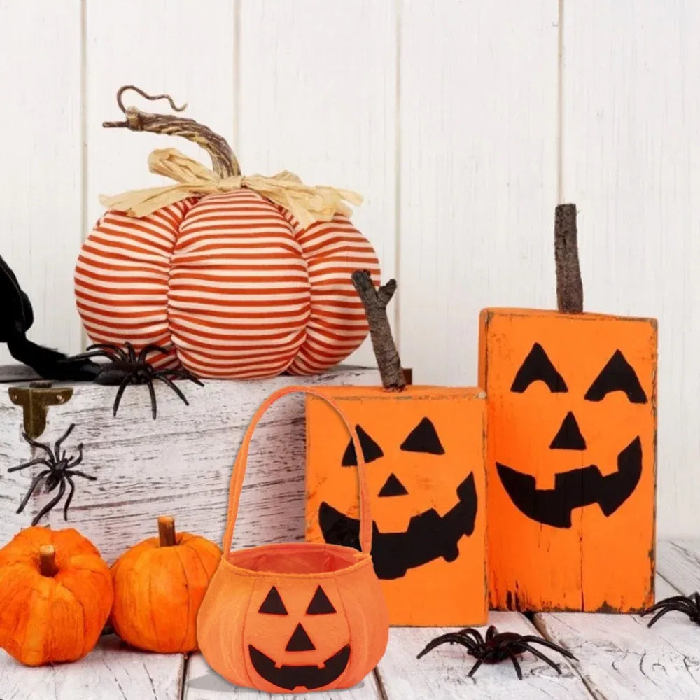 Ships From: CHINA - Cute Halloween Candy Bag Decorative Portable Handle Pumpkin Bag Kindergarten Candy Halloween Scene Arrangement Cloth Gift Bag