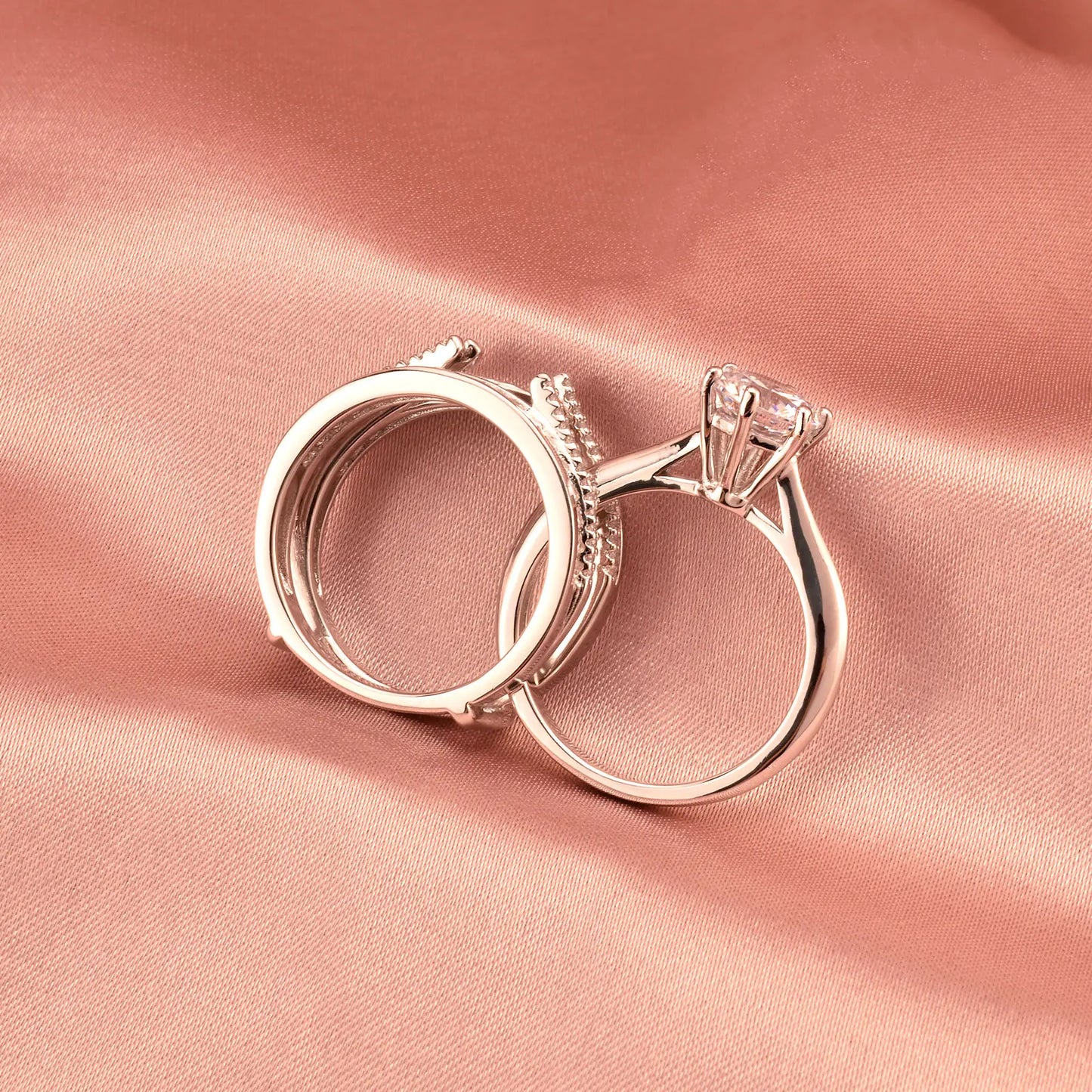 Newshe 2 Pcs Wedding Ring Set 925 Sterling Silver Solitaire Round CZ Engagement Rings for Women Luxury Jewelry