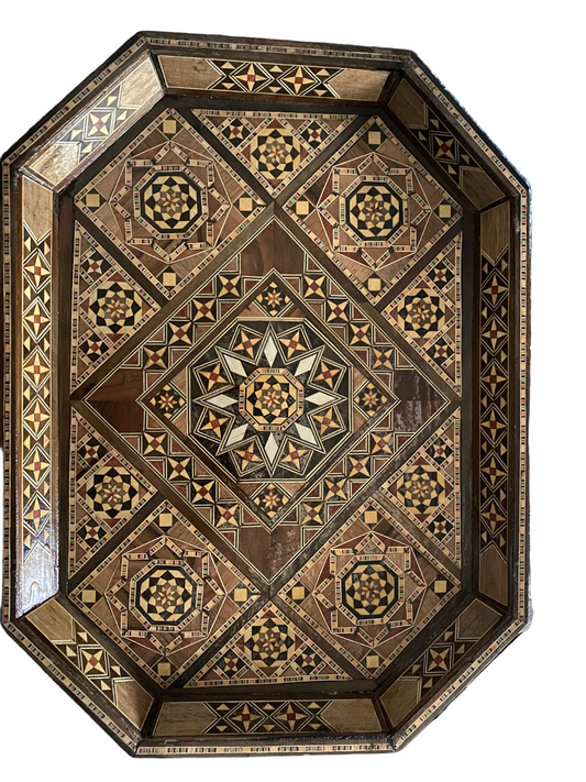 Authentic Vintage Traditional Wood Mosaic Tray