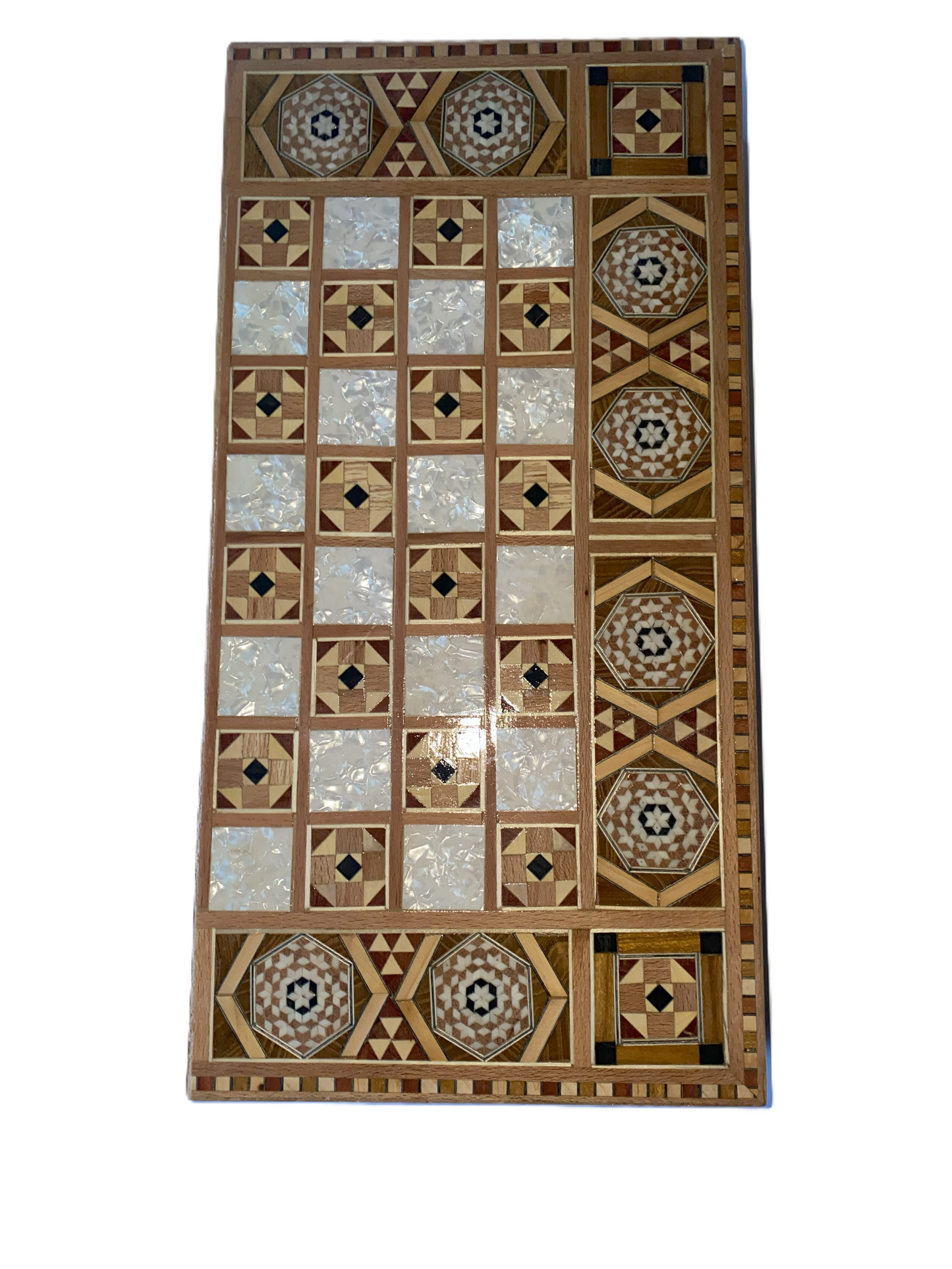 Vintage Mosaic Wooden Inlaid Marquetry Box Backgammon Set