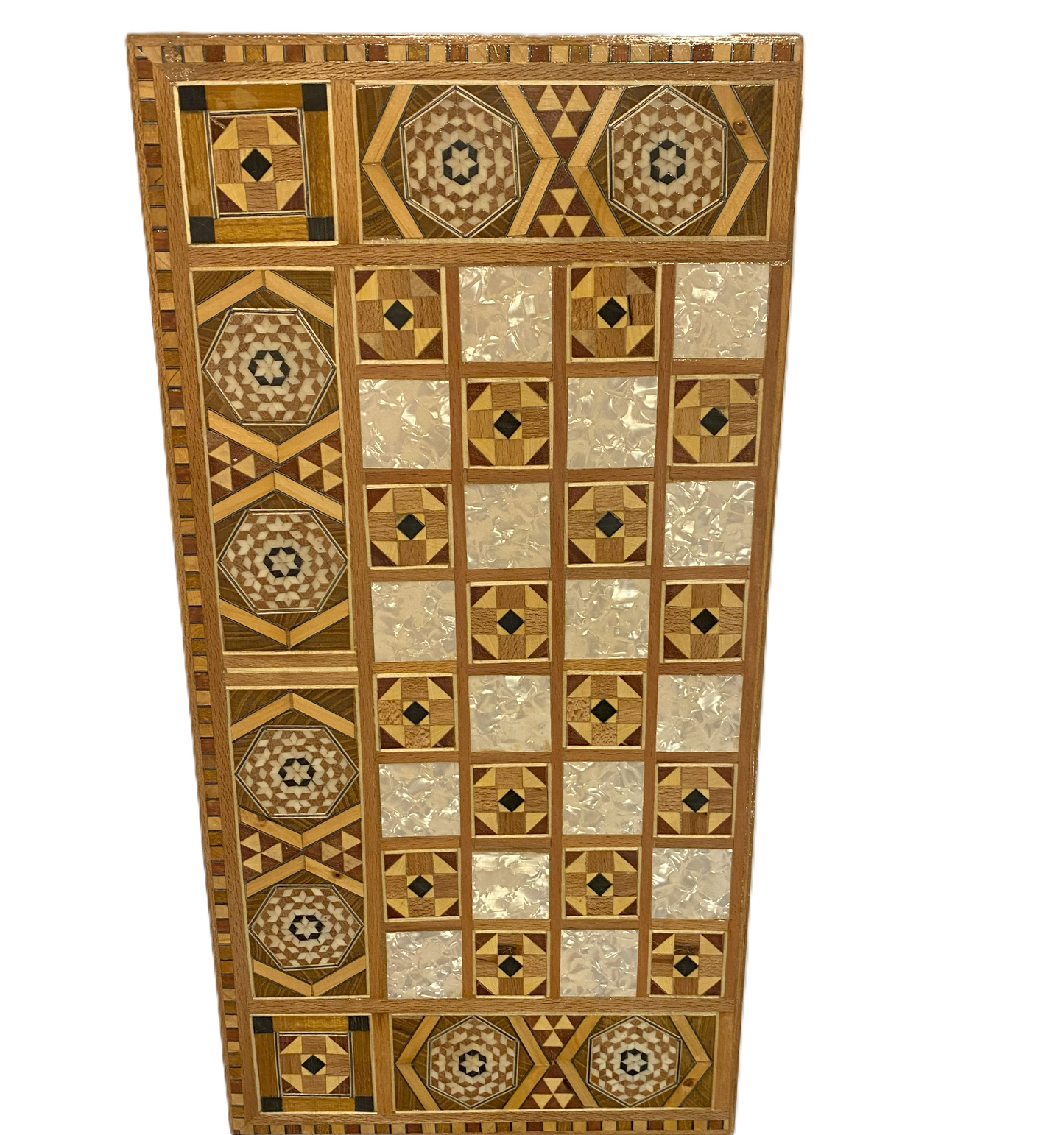 Vintage Mosaic Wooden Inlaid Marquetry Box Backgammon Set