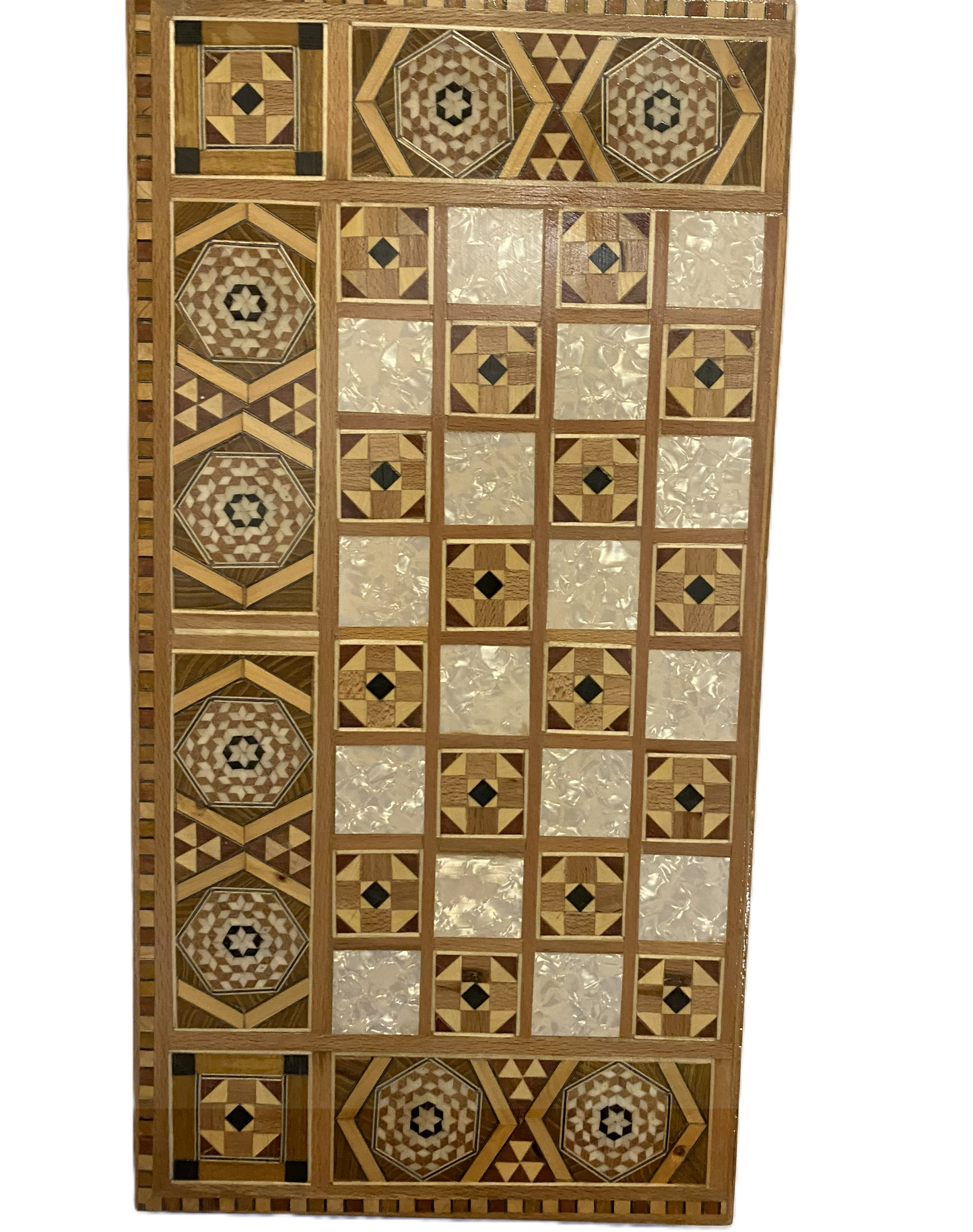 Vintage Mosaic Wooden Inlaid Marquetry Box Backgammon Set