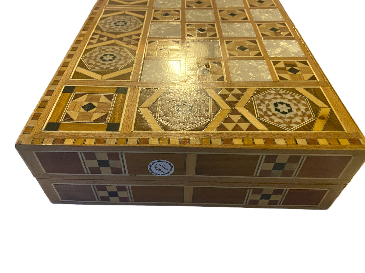 Vintage Mosaic Wooden Inlaid Marquetry Box Backgammon Set