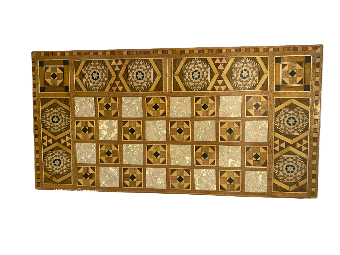 Vintage Mosaic Wooden Inlaid Marquetry Box Backgammon Set