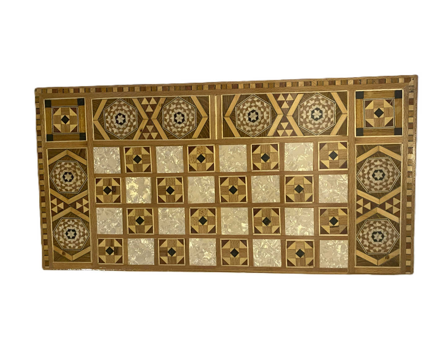 Vintage Mosaic Wooden Inlaid Marquetry Box Backgammon Set