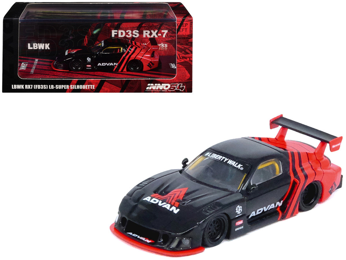 Mazda RX7 (FD3S) LB-Super-Silhouette RHD (Right Hand Drive) "Advan Livery" Red and Black 1/64 Diecast Model Car by Inno Models-3