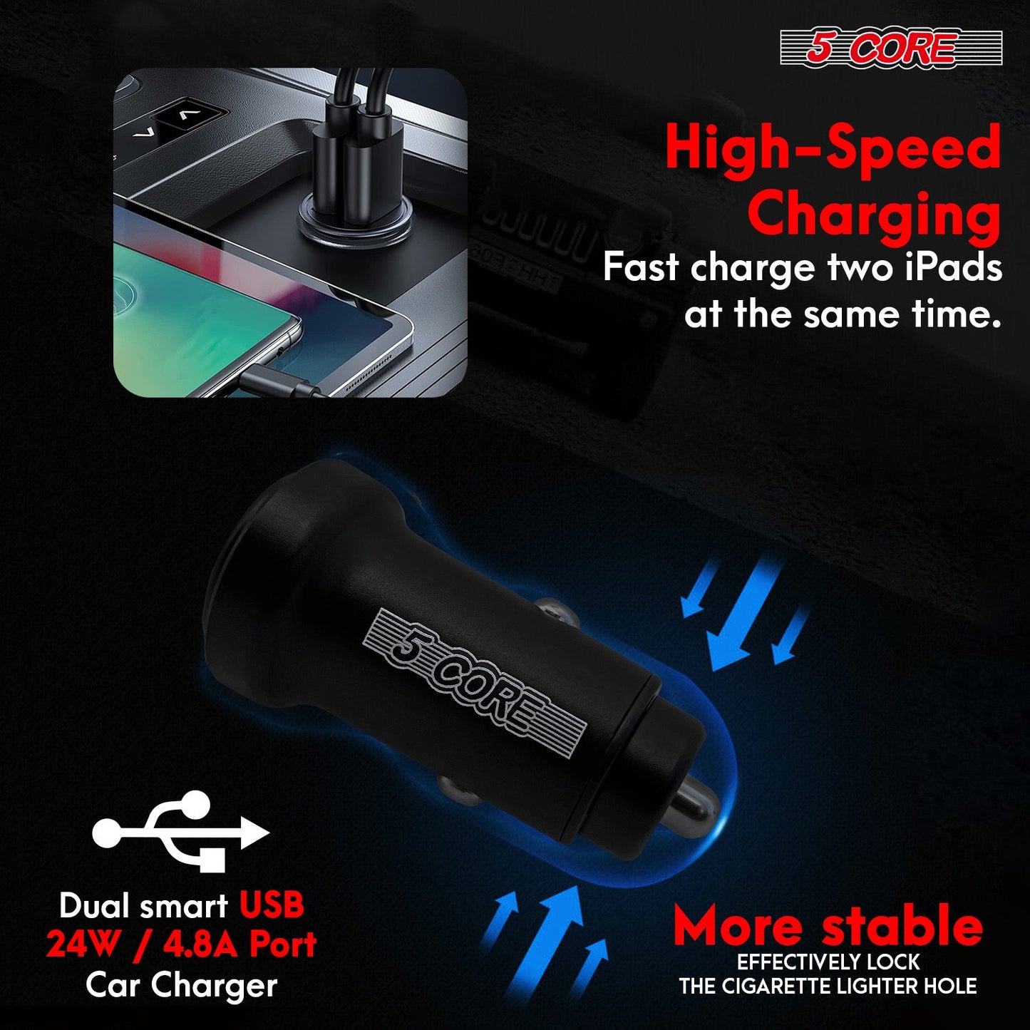 5Core Car Charger USB Type C Adapter 24W Fast Charging Anker Outlet-2