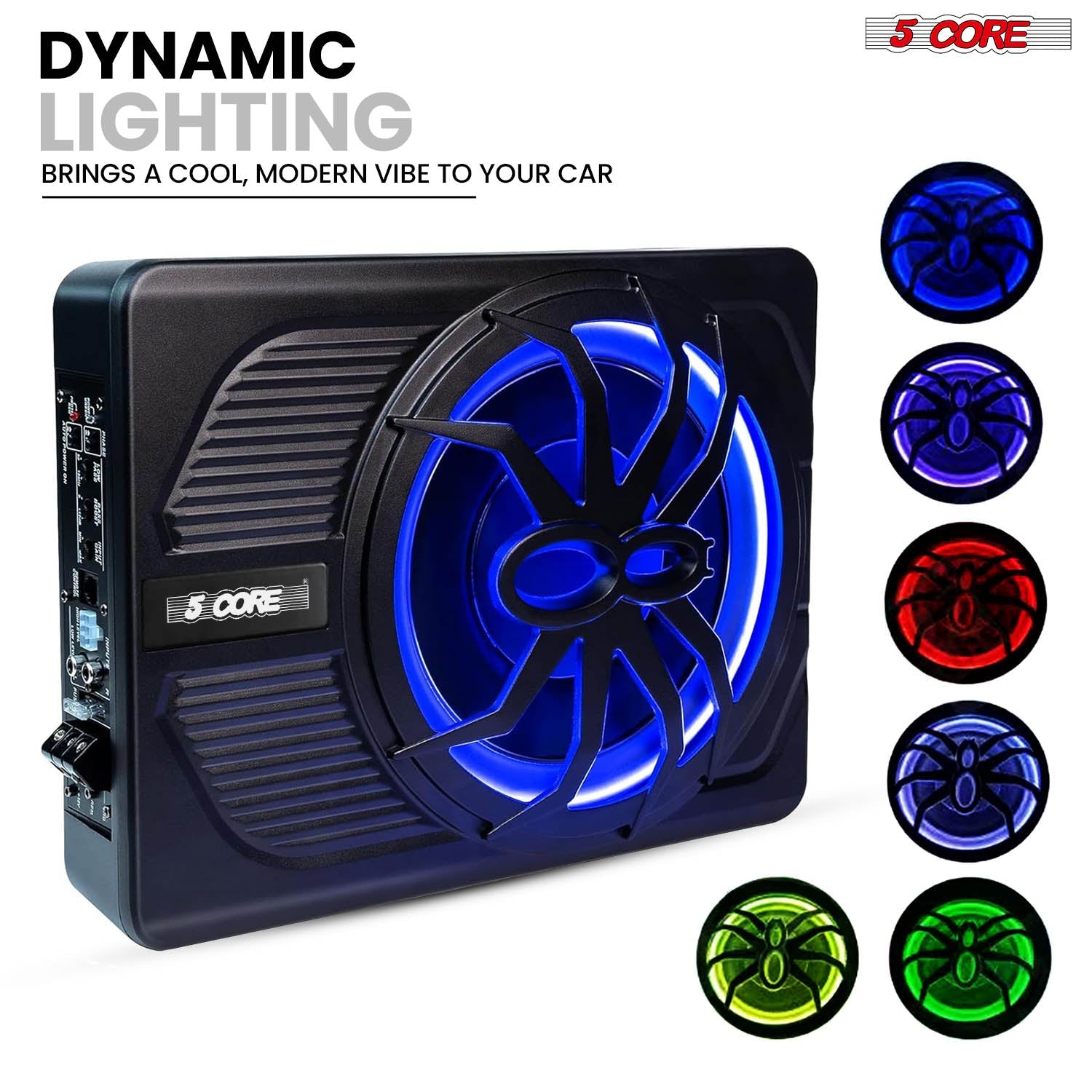 5Core 10 inch Slim Under Seat Car Audio Subwoofer 800W Built in Amplifier Sub Woofer LED Light-2