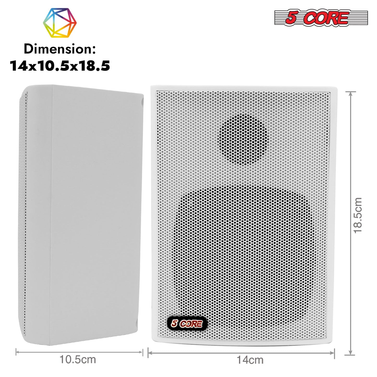 5Core Outdoor Speakers Stereo In Wall 100W Peak Passive Home Audio System-3