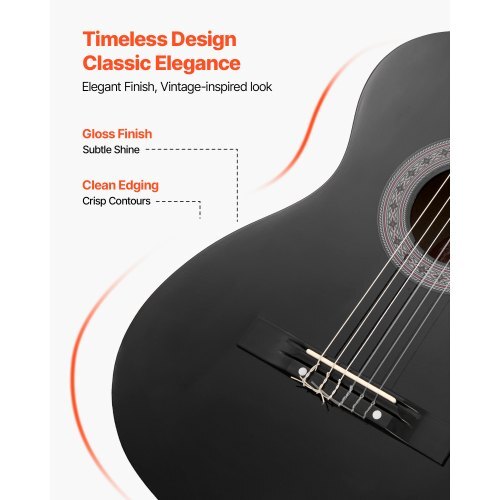 Classical Guitar, 38 Inch, Wood Classical Guitar Starter Kit for Beginners, with Nylon Strings, Gig Bag, Strap, Tuner, Extra Strings, Picks, Capo, Basswood, for Teenagers Adults Students, Black - American Smart