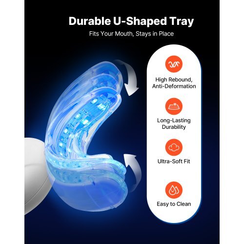 Teeth Whitening Kit with LED Light, 32 LED Accelerator Lights, Whitening Strips, Pens and Gel Syringes, U-Shaped Tray, Wireless Portable Kit Fast and Effectively Removes Stubborn Stains