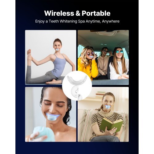 Teeth Whitening Kit with LED Light, 32 LED Accelerator Lights, Whitening Strips, Pens and Gel Syringes, U-Shaped Tray, Wireless Portable Kit Fast and Effectively Removes Stubborn Stains