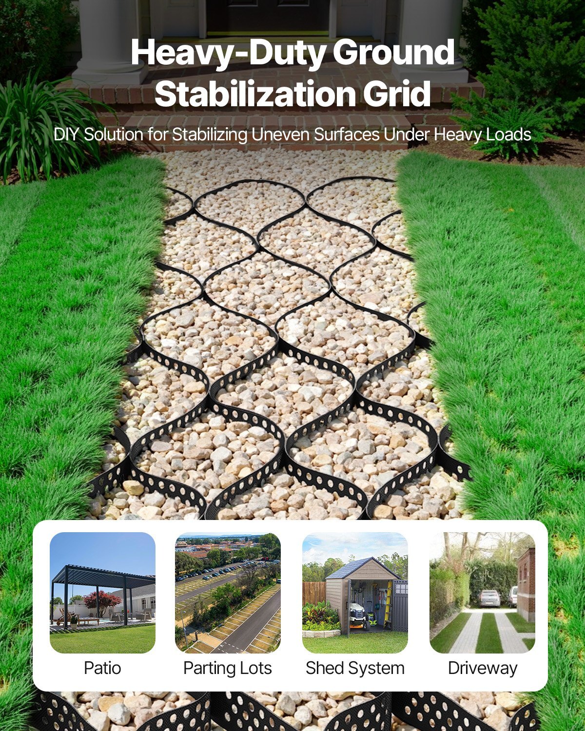 Gravel Grid, 2 Inch Depth, 17.06 x 8.86 FT / 5200 x 2700 mm, 1880 LBS Per Sq ft Grass Ground Retainer, Permeable Geo Grids Driveway Stabilization, for Garden, Patio, Walkway, RV Parking Slopes