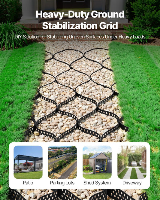 Gravel Grid, 2 Inch Depth, 17.06 x 8.86 FT / 5200 x 2700 mm, 1880 LBS Per Sq ft Grass Ground Retainer, Permeable Geo Grids Driveway Stabilization, for Garden, Patio, Walkway, RV Parking Slopes